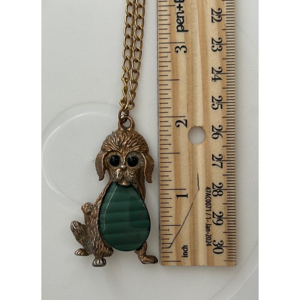 Vintage Gold-Colored Poodle Pendant Necklace With Green Lucite Belly Dog Design - Picture 5 of 5